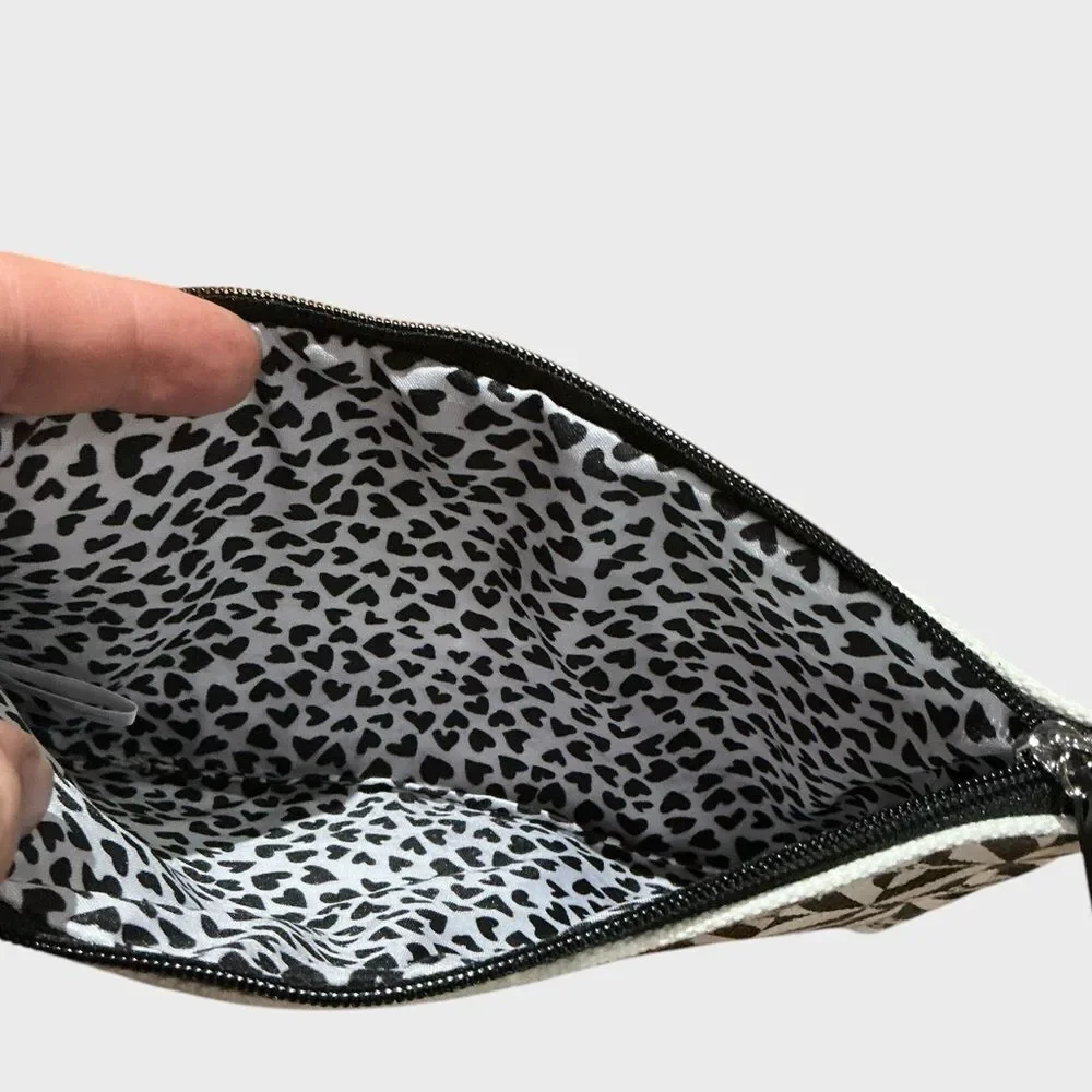 Brighton Love Wristlet Cosmetic Bag Makeup Pouch Black White Hearts